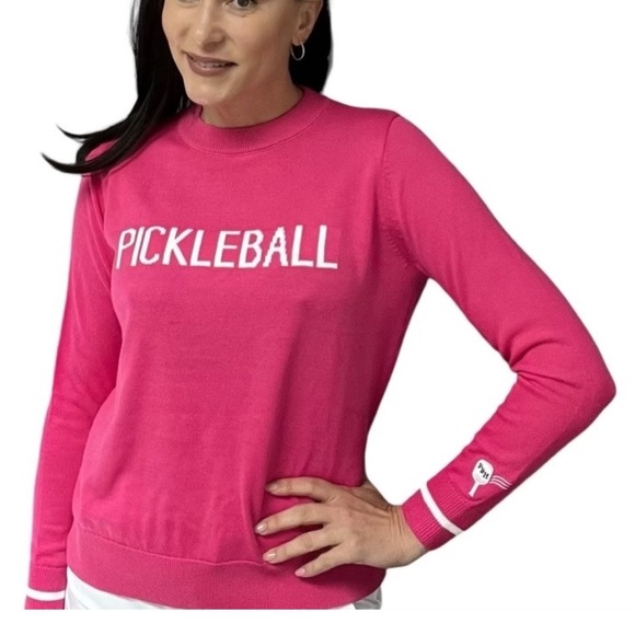 The Pickleball Highlife Sweaters - NWT Pickleball Sweater- Pink with White Lettering Size Small